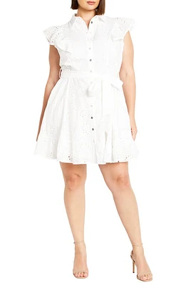 City Chic Casey Eyelet Cotton Shirtdress in White at Nordstrom, Size Xxl