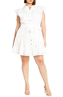 City Chic Casey Eyelet Cotton Shirtdress in White at Nordstrom, Size Xxl