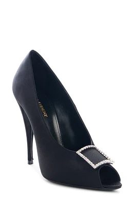 Saint Laurent Franky Crystal Buckle Peep Toe Pump Black at Nordstrom,