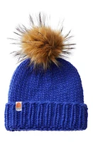 Sh*t That I Knit The Rutherford Faux Fur Pompom Merino Wool Beanie in Royal Blue at Nordstrom