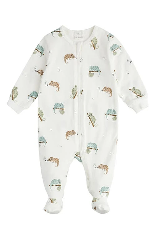 FIRSTS by Petit Lem Chameleon Print Zip Footie Off White at Nordstrom,