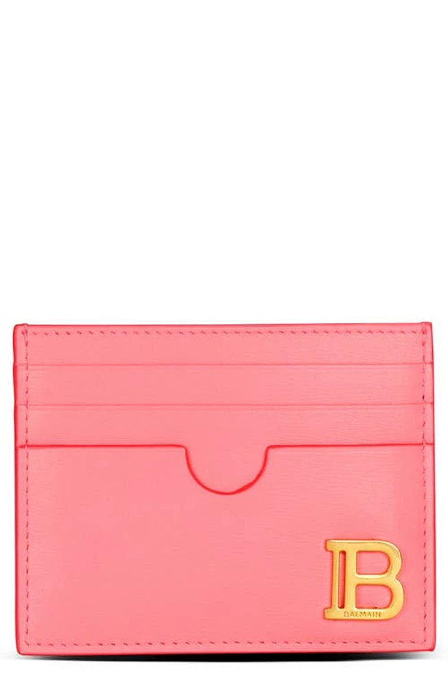 Balmain B-Buzz Calfskin Leather Card Case in at Nordstrom