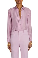 TOM FORD Pleated Silk Batiste Button-Up Shirt Fragrant Lilac at Nordstrom, Us