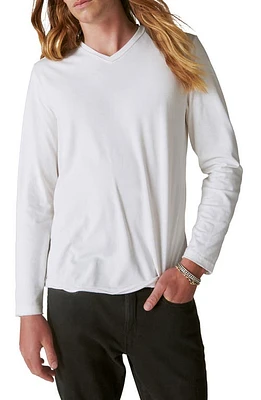 Lucky Brand Venice Burnout V-Neck Long Sleeve Cotton Blend T-Shirt Marshmallow at Nordstrom,