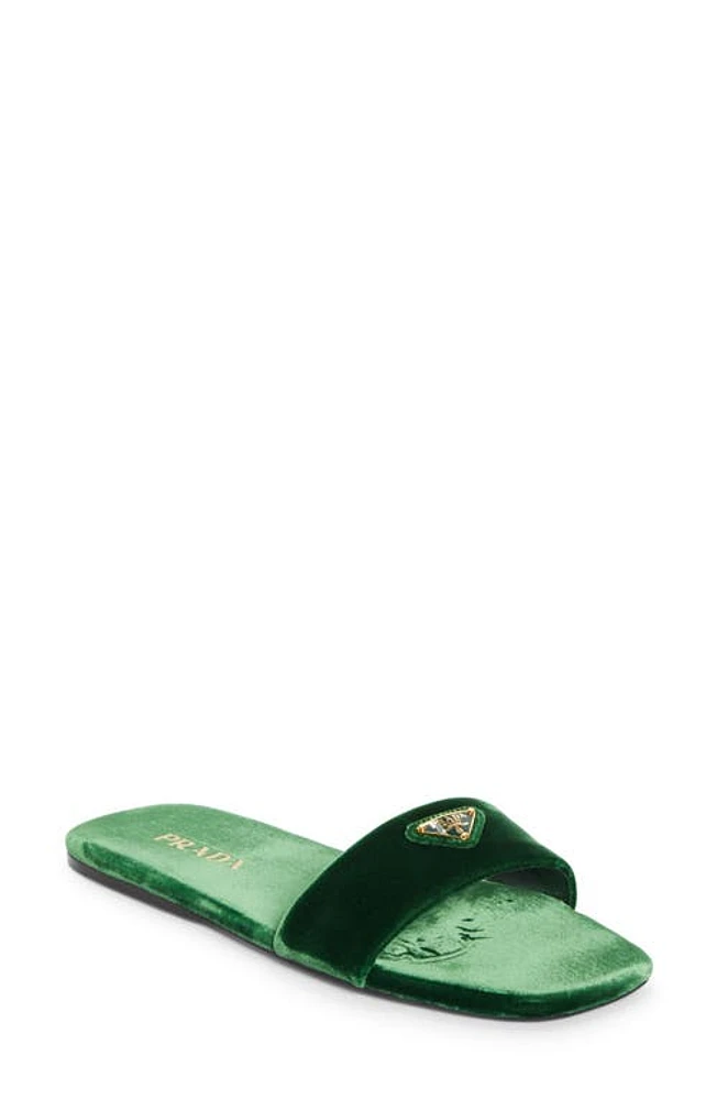 Prada Logo Velvet Slide Sandal Alloro at Nordstrom,