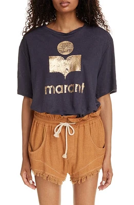 Isabel Marant Étoile Zewel Metallic Logo Slub Linen Graphic T-Shirt at Nordstrom,