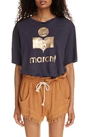 Isabel Marant Étoile Zewel Metallic Logo Slub Linen Graphic T-Shirt at Nordstrom,