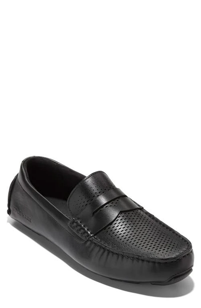 Cole Haan Grand Laser Driving Penny Loafer Black/Black at Nordstrom,