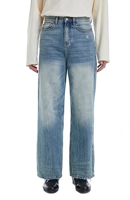 FOUND Baggy Straight Leg Jeans Vintage Light Blue at Nordstrom,