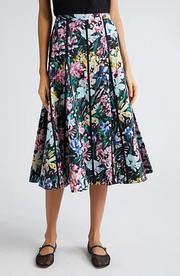 3.1 Phillip Lim Flowerworks Godet Cotton Skirt Black Multi at Nordstrom,