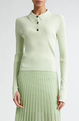 Maria McManus Long Sleeve Rib Polo Aegean Green at Nordstrom,