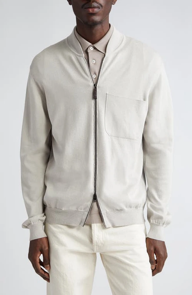 Herno Cotton Knit Zip Cardigan 1315 Stone at Nordstrom, Us