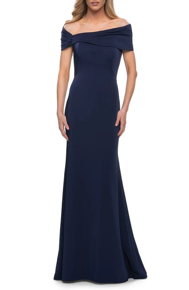 La Femme Off the Shoulder Gown Navy at Nordstrom,