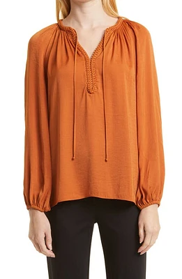 KOBI HALPERIN Rosa Braided Trim Cotton & Silk Blouse at Nordstrom,