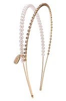 Tasha Imitation Pearl And Rhinestone Double Headband in Gold at Nordstrom