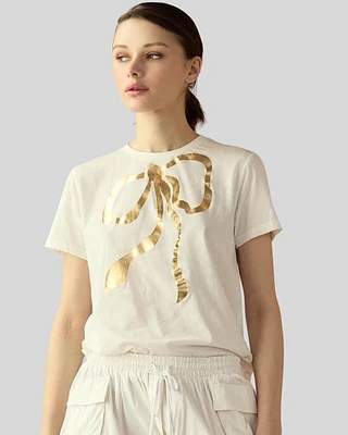 Cynthia Rowley Metallic Bow Tee in White at Nordstrom, Size X-Small