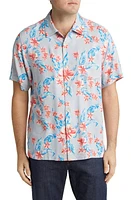 Tommy Bahama Cape Hibiscus Floral Silk Short Sleeve Button-Up Shirt in Dark Gravel at Nordstrom, Size Large