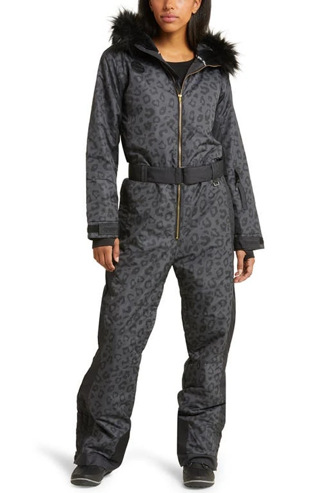 TIPSY ELVES Midnight Leopard Waterproof Snowsuit Black at Nordstrom,