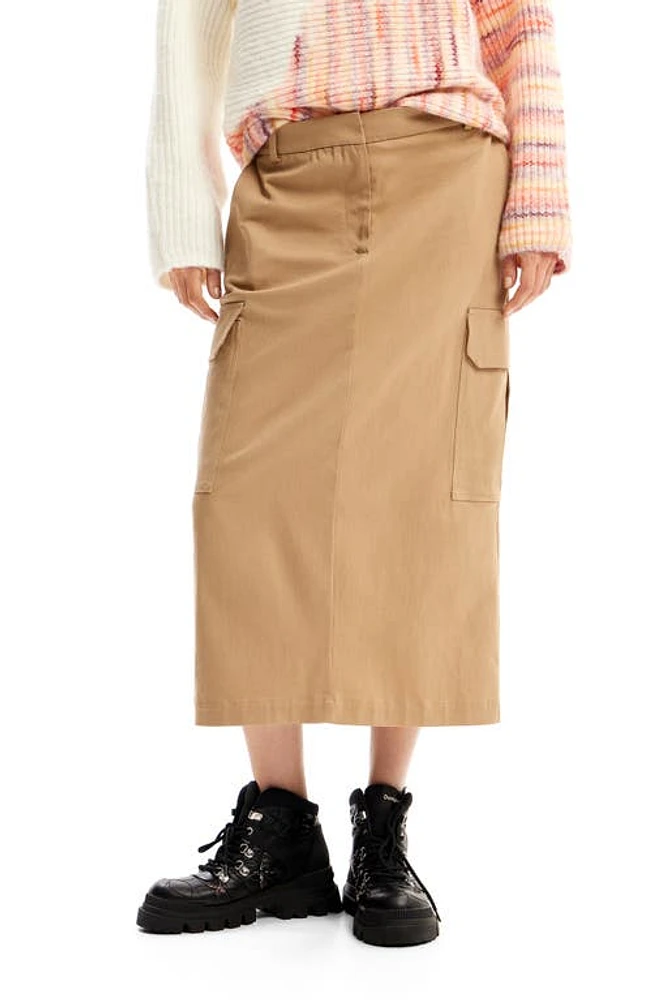 Desigual Cargo Midi Skirt Khaki at Nordstrom,