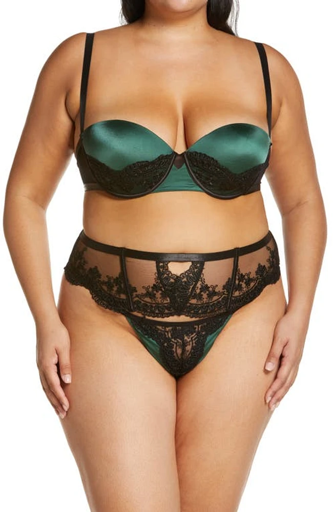 Oh La Cheri Paulette Underwire Bra & Panties Set Dark Green/Black at Nordstrom,