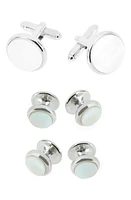 Trafalgar Sutton Mother of Pearl Cuff Link & Stud Set in Rhodium With Mother Of Pearl at Nordstrom