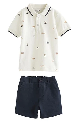 NEXT Kids' Vehicle Print Cotton Polo & Shorts Set White at Nordstrom,