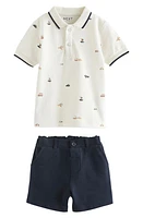 NEXT Kids' Vehicle Print Cotton Polo & Shorts Set White at Nordstrom,