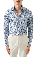 Eton Slim Fit 4Flex Leaf Print Dress Shirt Lt/Pastel Blue at Nordstrom,