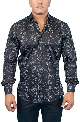 Maceoo Fibonacci Retro Look Black Contemporary Fit Button-Up Shirt at Nordstrom,