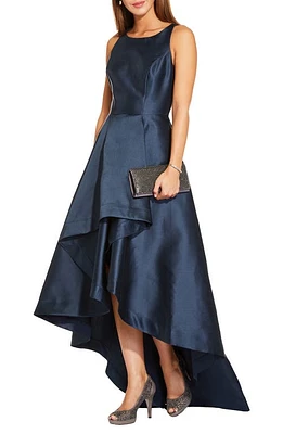 Adrianna Papell Mikado High/Low Sleeveless Gown Midnight at Nordstrom,