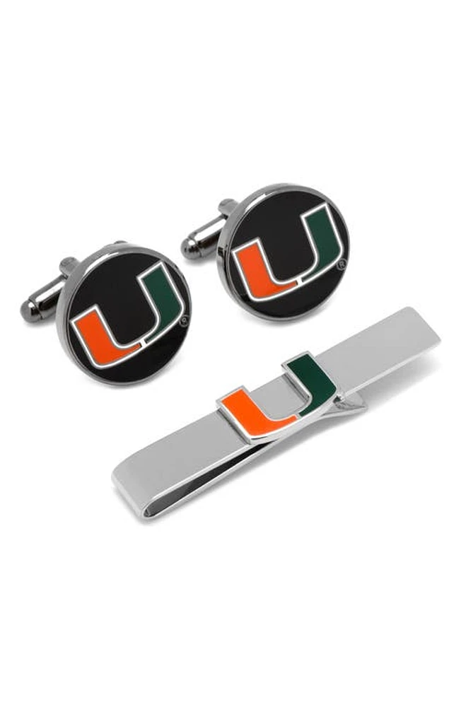 Cufflinks, Inc. NCAA Miami Hurricanes Cuff Links & Tie Bar in Black at Nordstrom