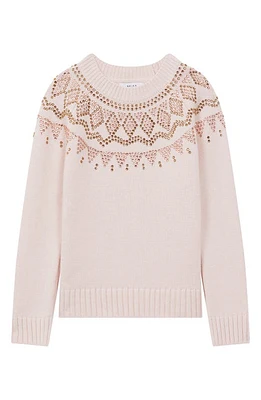 Reiss Kids' Bella Jr. Fair Isle Embellished Crewneck Sweater in Soft Pink at Nordstrom, Size 7-8Y