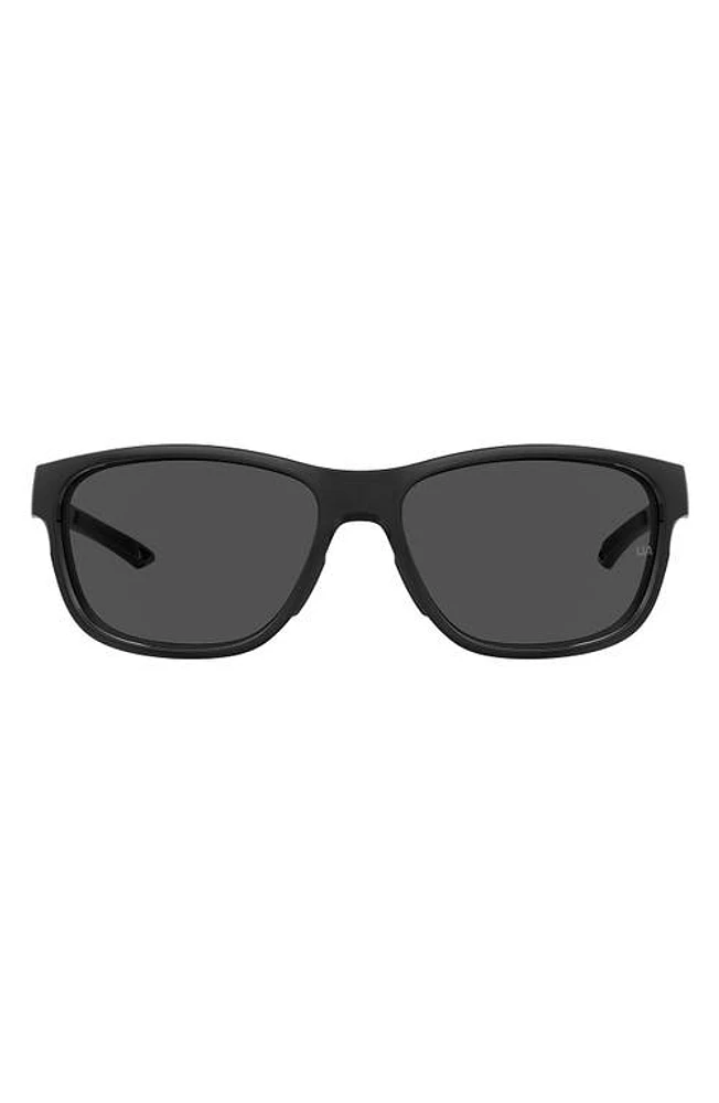 Under Armour UAUndeniab 61mm Polarized Sports Sunglasses in Black /Grey Oleophobic at Nordstrom