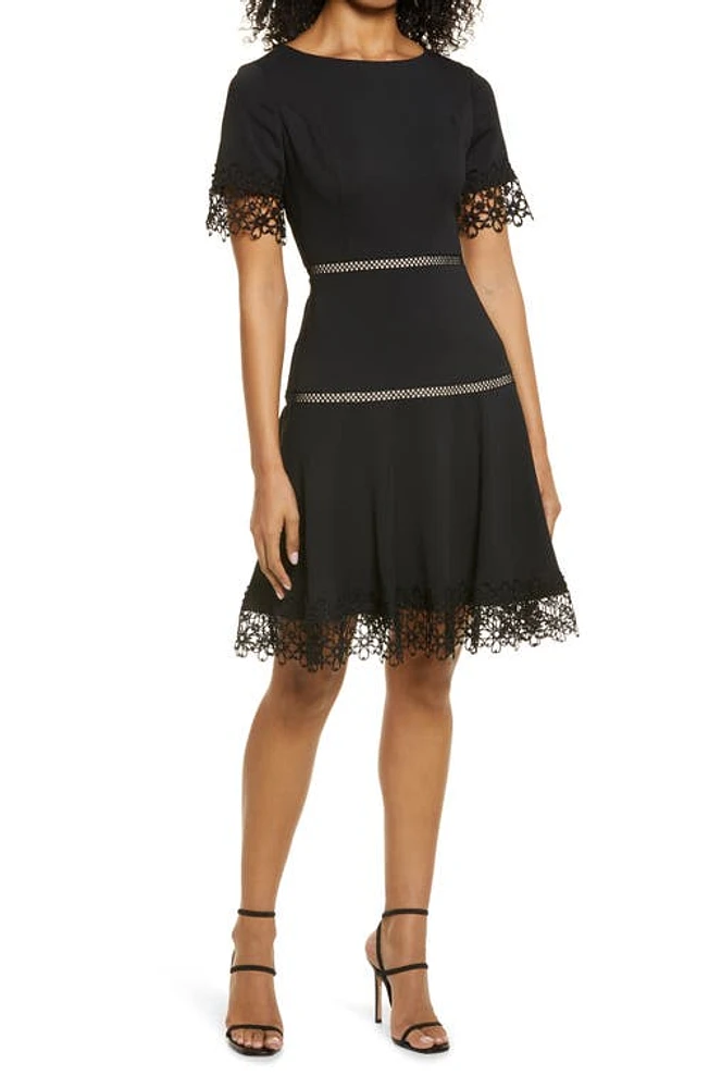 Shani Embroidered Detail Fit & Flare Crepe Cocktail Dress Black at Nordstrom,