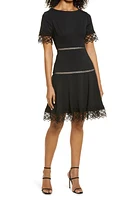 Shani Embroidered Detail Fit & Flare Crepe Cocktail Dress Black at Nordstrom,