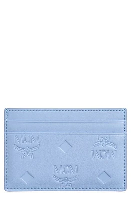 MCM Aren Logo Embossed Leather Card Case in Della Robbia Blue at Nordstrom