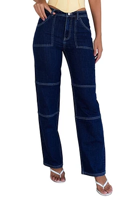 Mistress Rocks Ranger Straight Leg Utility Jeans Dark Blue at Nordstrom,