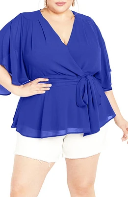 City Chic Elegant Wrap Top Ultra Blue at