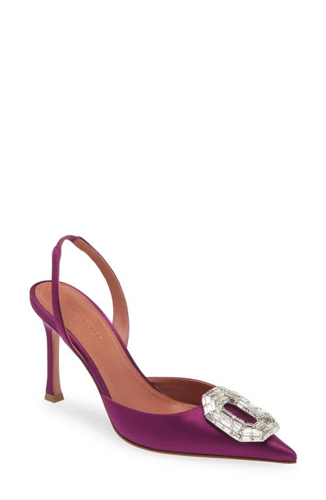 Amina Muaddi Camelia Crystal Buckle Pointed Toe Slingback Pump Amethyst at Nordstrom,