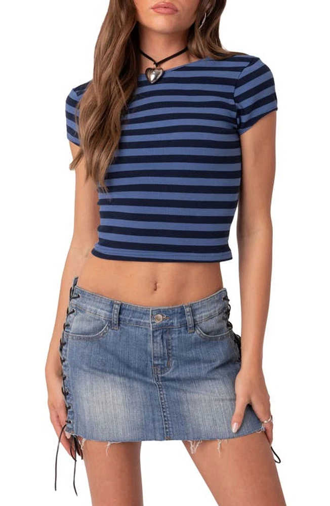 EDIKTED Blakely Open Back Crop T-Shirt Blue-And-Navy at Nordstrom,