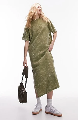 Topshop Oversize Cotton & Linen T-Shirt Dress Mid Green at Nordstrom,