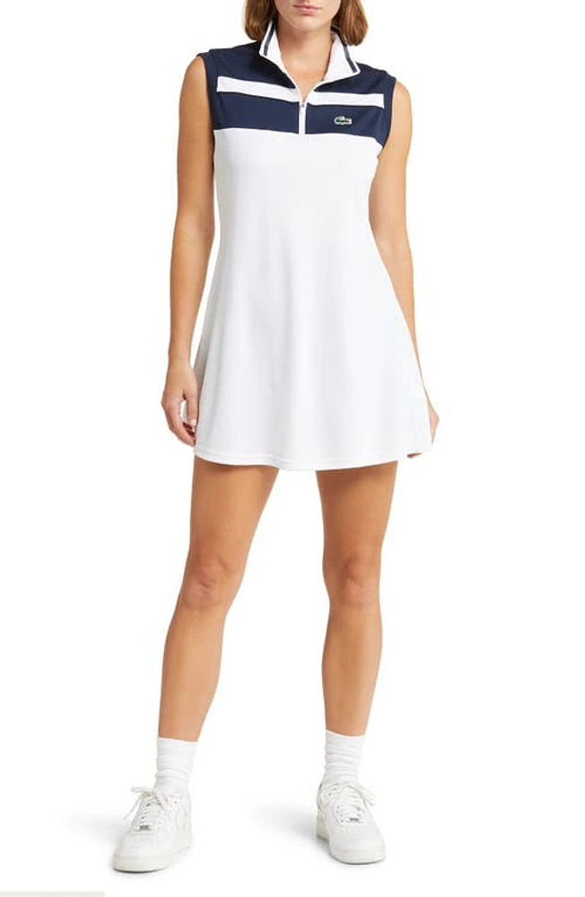 Lacoste x BANDIER Quarter Zip Performance Sport Dress & Shorts Set Aj0 Blanc/Marine-Marine at Nordstrom,