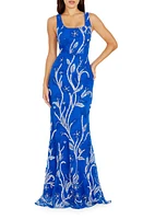 Dress the Population Tyra Beaded Floral Chiffon Mermaid Gown Electric Blue Multi at Nordstrom,