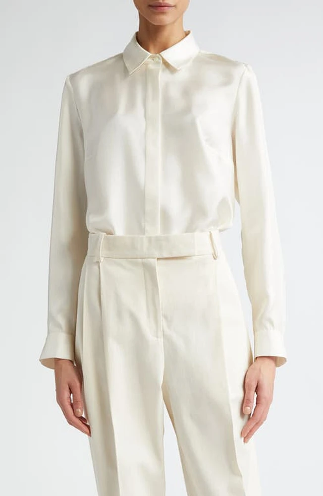 PARTOW Lara Cotton Twill Button-Up Shirt Ivory at Nordstrom,