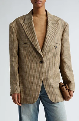 Acne Studios Jemily Woodstock Check Oversize Linen Blend Blazer in Multi Brown at Nordstrom, Size 6 Us