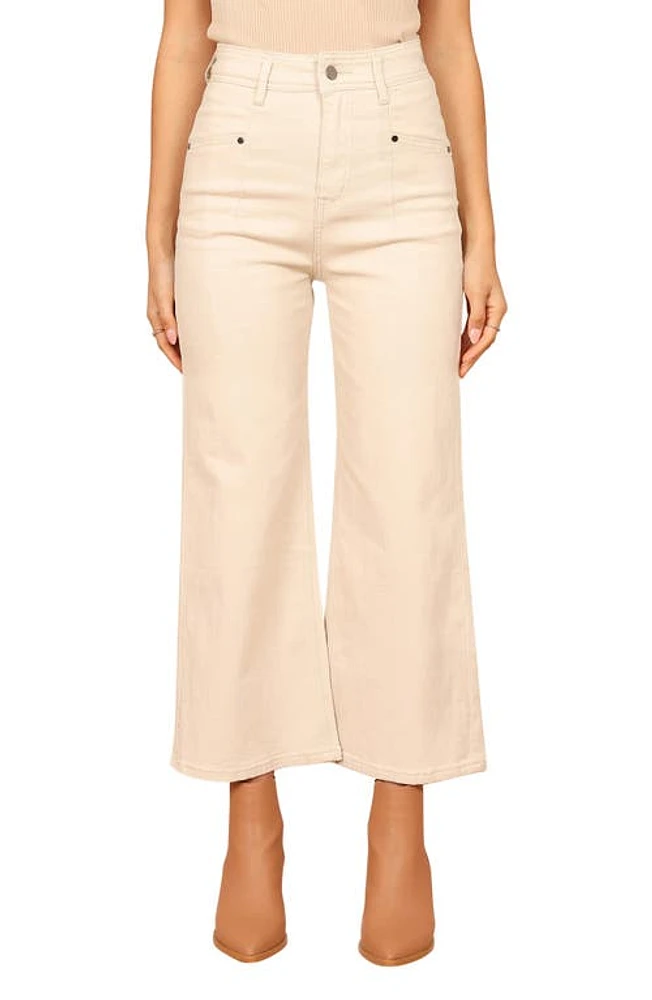 Petal & Pup Georgette High Waist Bootcut Pants Beige at Nordstrom,