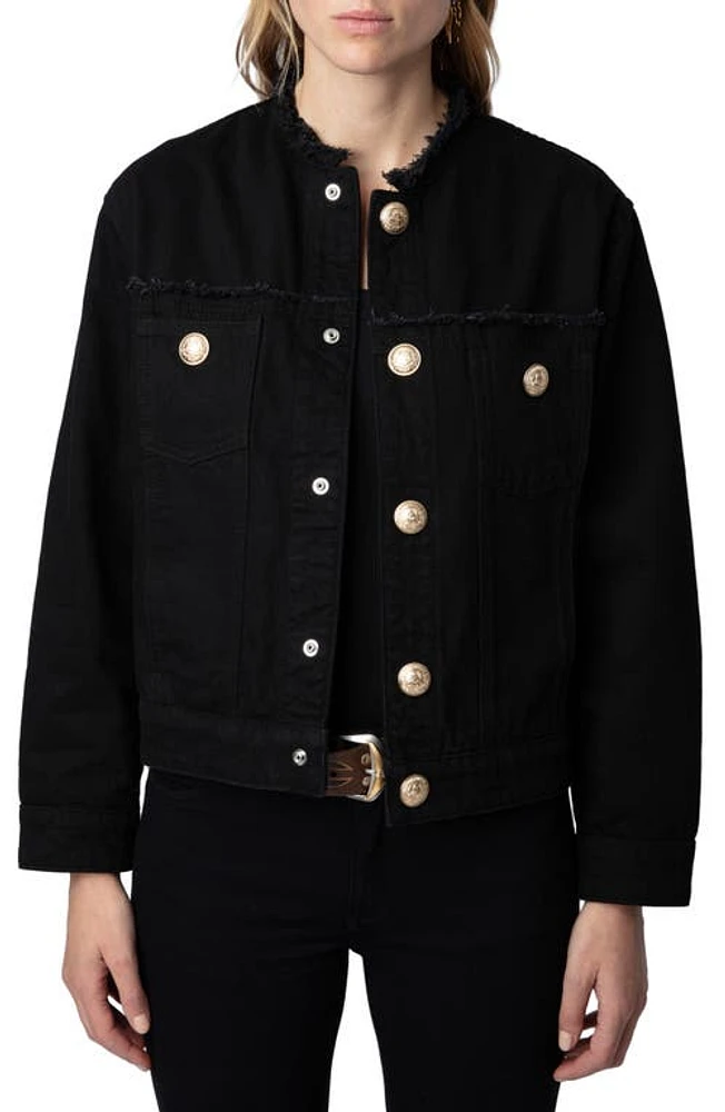 Zadig & Voltaire Kaely Raw Edge Denim Jacket Noir at Nordstrom,