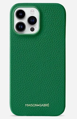 MAISON de SABRÉ Leather Phone Case in Emerald Green at Nordstrom, Size Iphone 15 Pro Max