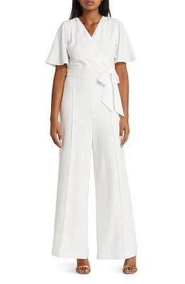 Kiyonna Karina Crepe Faux Wrap Jumpsuit Ivory at Nordstrom,