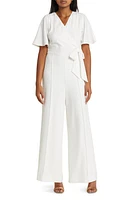 Kiyonna Karina Crepe Faux Wrap Jumpsuit Ivory at Nordstrom,